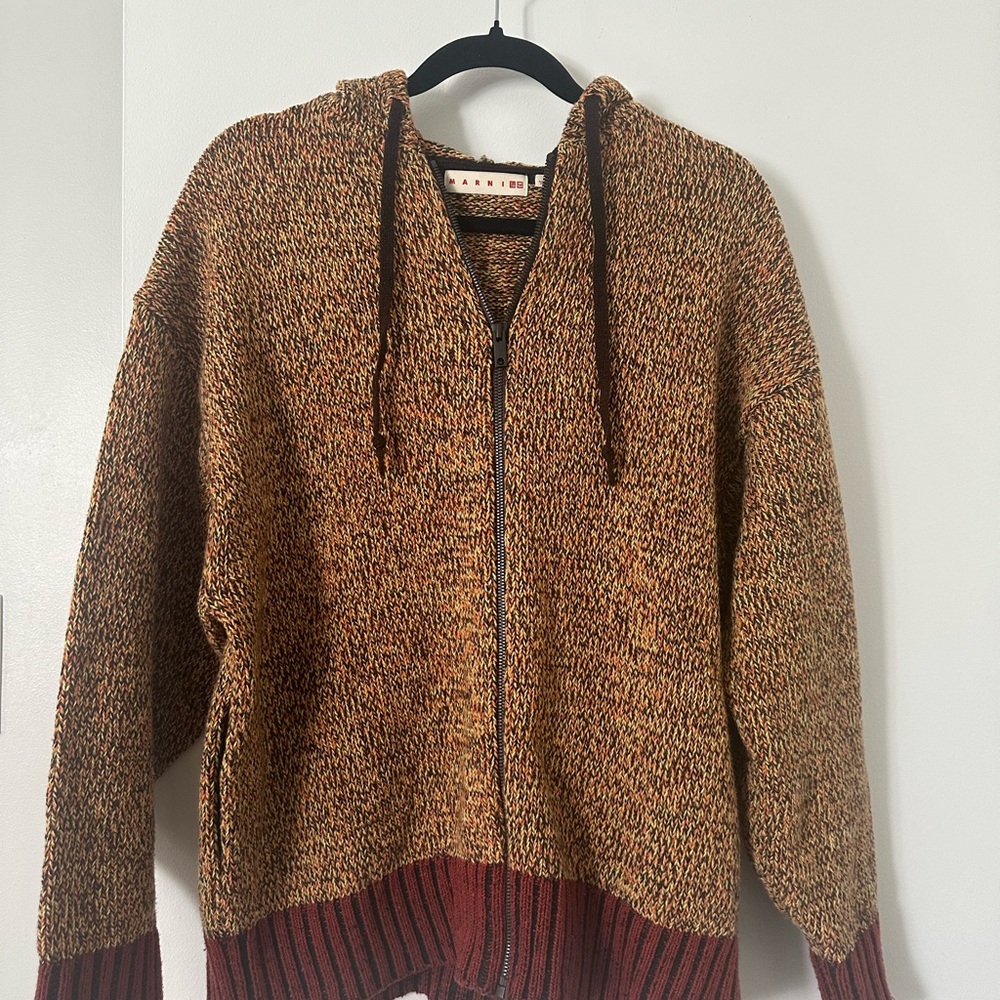 Marni Brown and Red Cardigan with Hood and Textured Finish size M